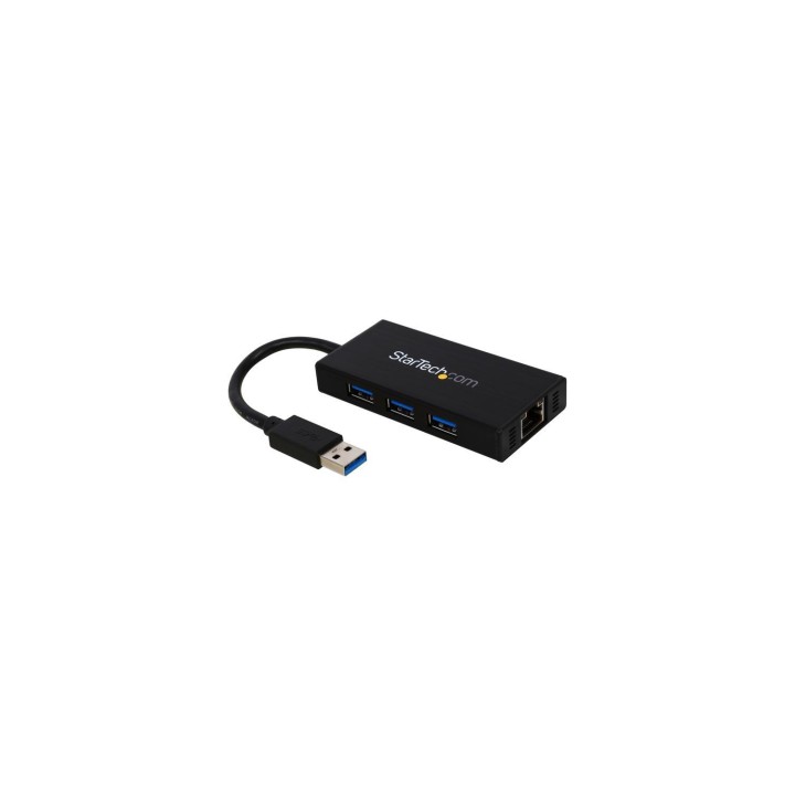StarTech.com Hub USB 3.0 de Aluminio con Cable - Concentrador de 3 Puertos USB con Adaptador de Red Ethernet Gigabit