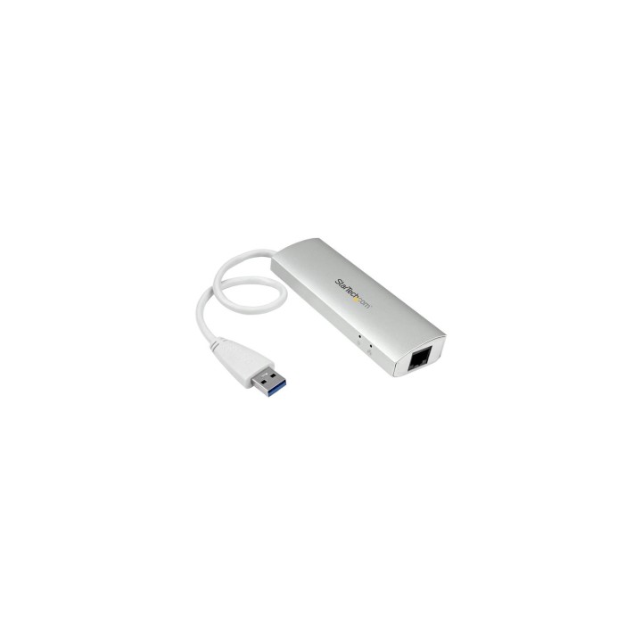StarTech.com Hub Concentrador de 3 Puertos USB 3.0 con Adaptador de Red Ethernet Gigabit Plata Blanco