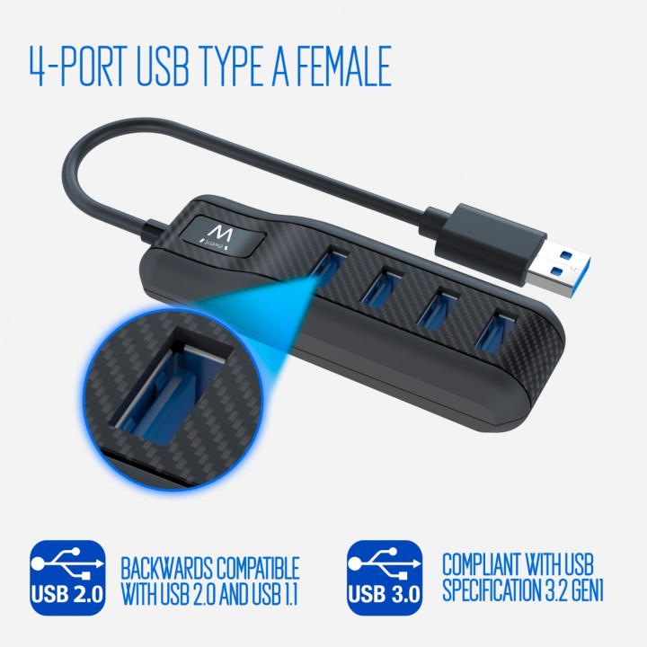 Hub ewent 4 puertos usb 3.1 tipo-a 5000 Mbit/s negro EW1138