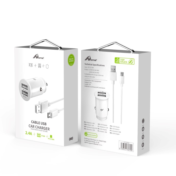 Home Serie Enjoy YCC-01M Adaptador de coche USB. 2 USB x 5V/2.4A con cable Micro USBÂ