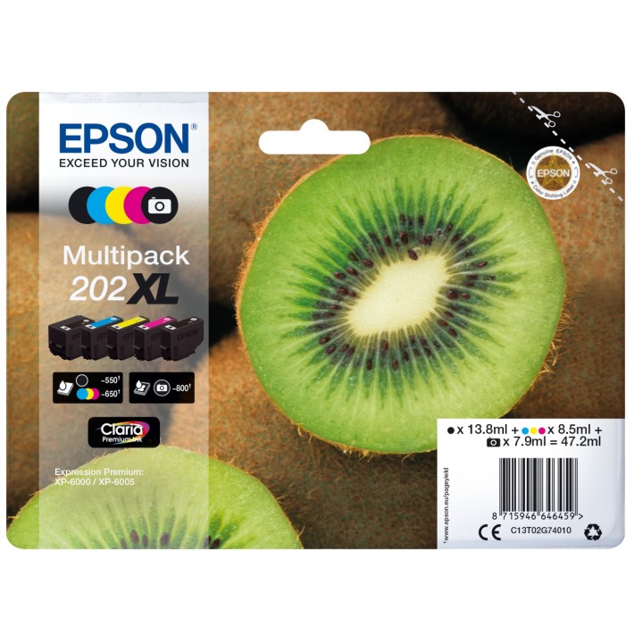 CARTUCHO TINTA EPSON MULTIPACK 202XL 5 COLORES 47.2ML KIWI C13T02G74010