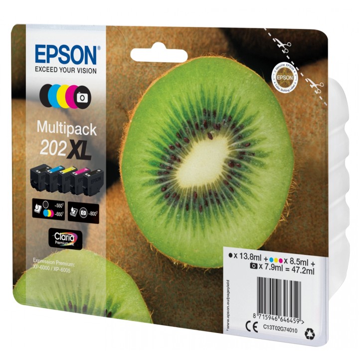 CARTUCHO TINTA EPSON MULTIPACK 202XL 5 COLORES 47.2ML KIWI C13T02G74010