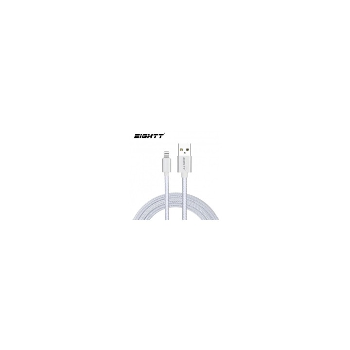 Eightt Cable USB a Lightning 1m trenzado de Nylon Plata. Carcasa de aluminio