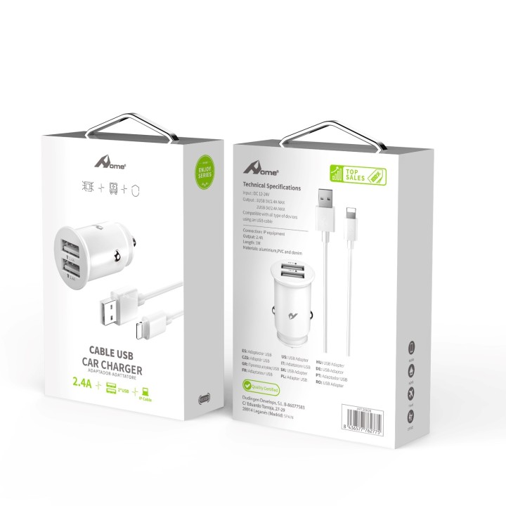 Home Serie Enjoy YCC-01IP Adaptador de coche USB. 2 USB x 5V/2.4A con cable LightningÂ