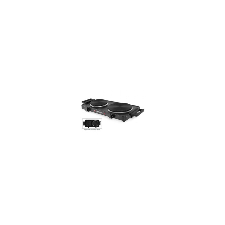 Placa electrica doble de cocina orbegozo pe 2855 2500w 2 termostato regulables negro 17623