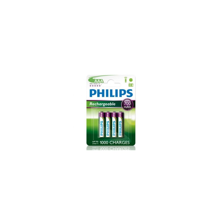 Philips Pilas Recargables 700mAh AAA HR03 Pack 4 Unidades R03B4A70/10