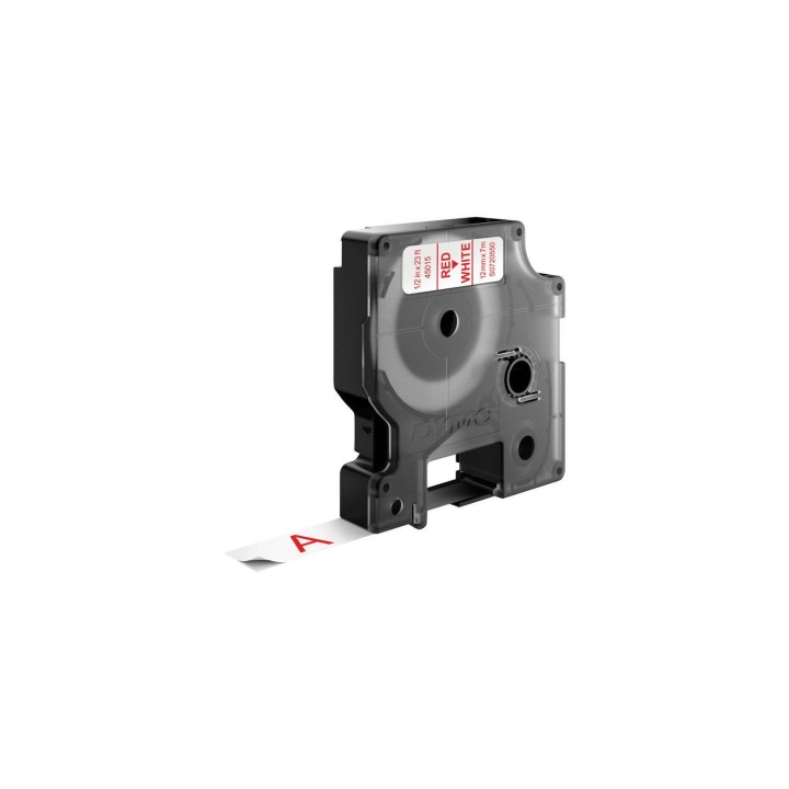 Dymo D1 Etiquetas estandar rojo sobre blanco 12mm x 7m poliester