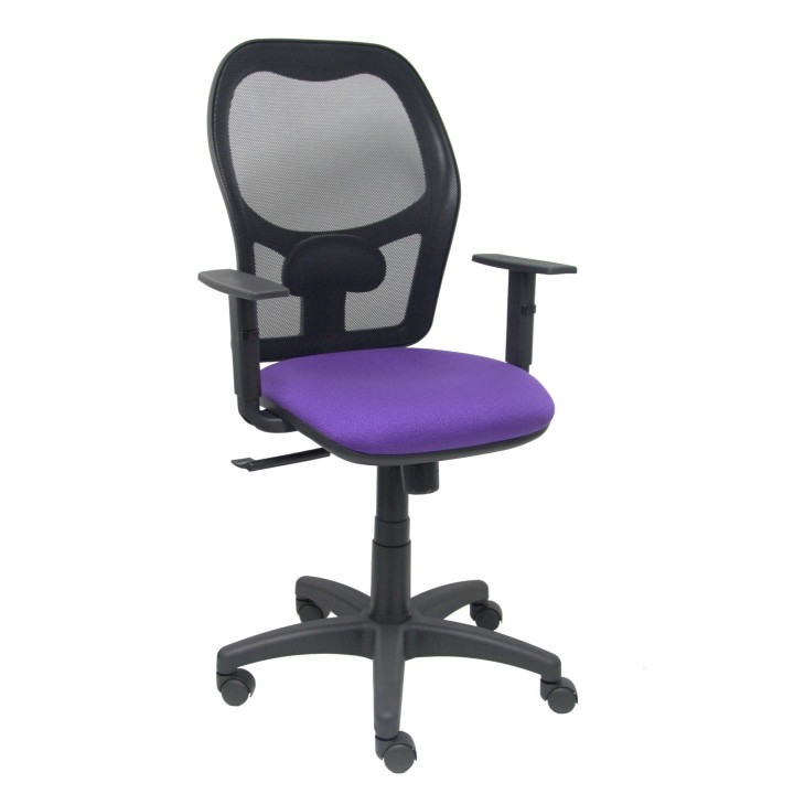 Silla Alocén malla negra asiento bali lila brazos regulables