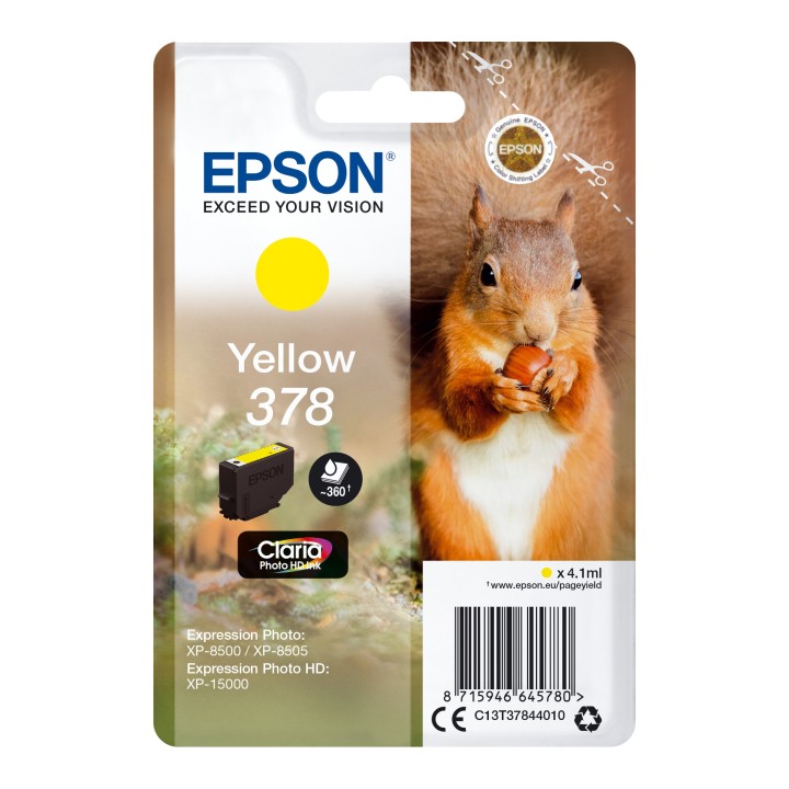 Cartucho Epson Squirrel Singlepack Yellow 378 Claria Photo HD Ink C13T37844010