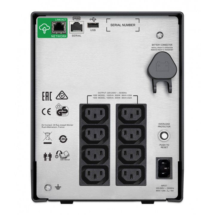 APC sistema de alimentación ininterrumpida (UPS) LÍ­nea interactiva 1000 VA, 600 W, 8 salidas AC Negro