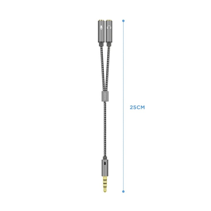 Aisens Adaptador audio Jack 3.5 4pines Macho a 2xjack 3.5 3pines Hembra 0.25m gris