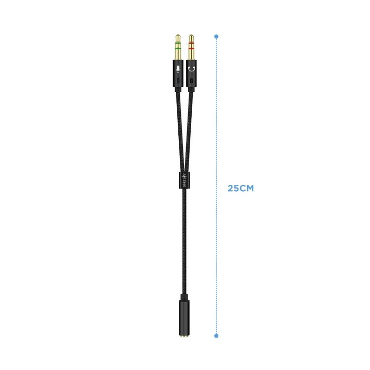 Aisens Adaptador Jack 3.5 4pines Hembra a 2xjack 3.5 3pines Macho 0.25m negro