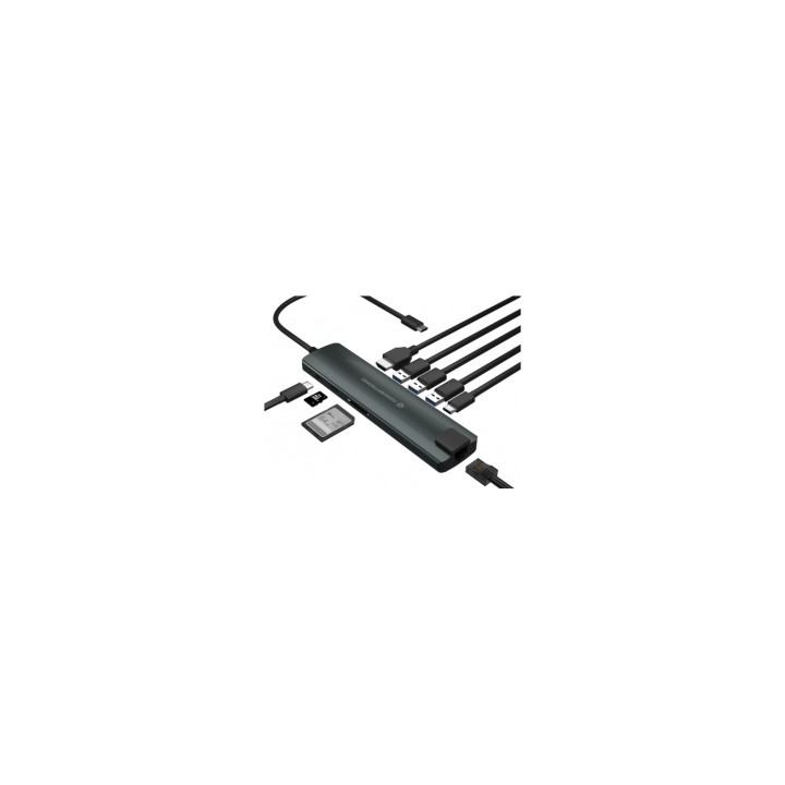 Hub conceptronic interfaz usb 3.2 gen 1 (3.1 Gen 1) type-C hdmi rj45 lector tarjeta 5000 mbit/s negro plata DONN06G