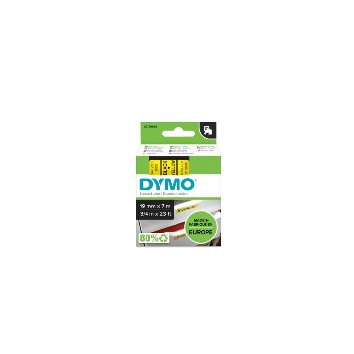Dymo D1 Etiquetas estandar negro sobre amarillo 19mm x 7m poliester