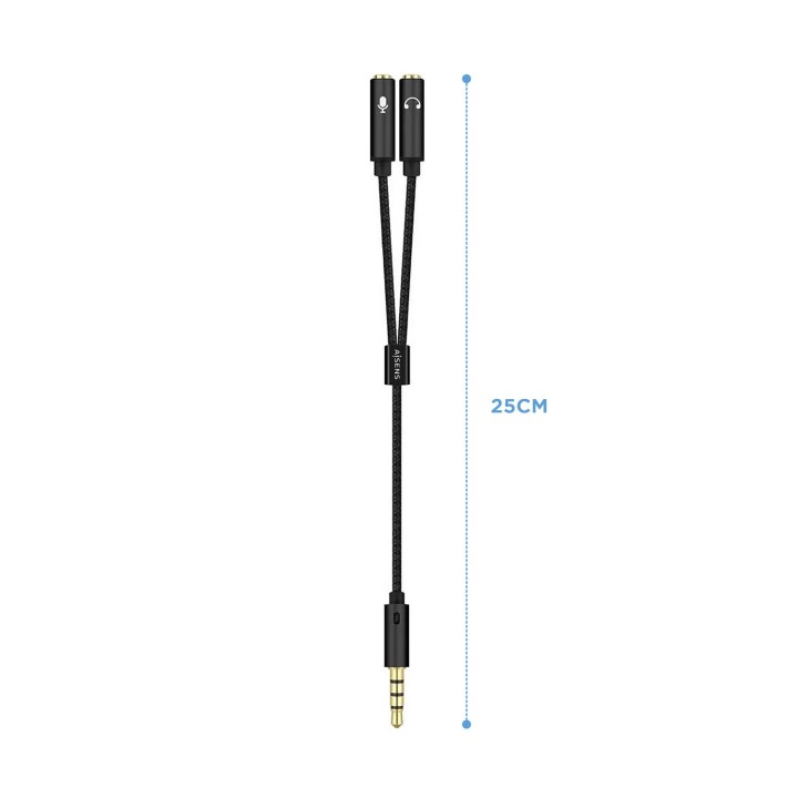 Aisens Adaptador audio Jack 3.5 4pines Macho a 2xjack 3.5 3pines Hembra 0.25m negro
