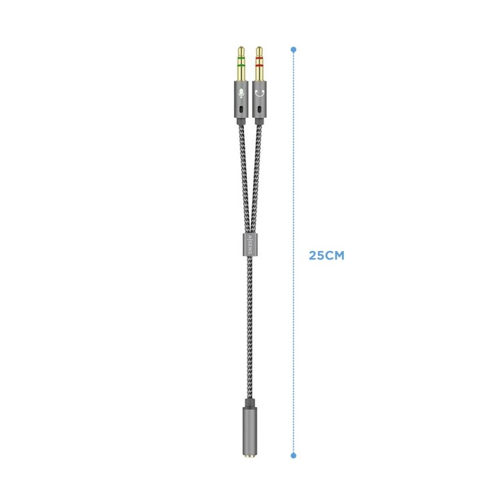 Aisens Adaptador audio Jack 3.5 4pines Hembra a 2xjack 3.5 3pines Macho 0.25m gris