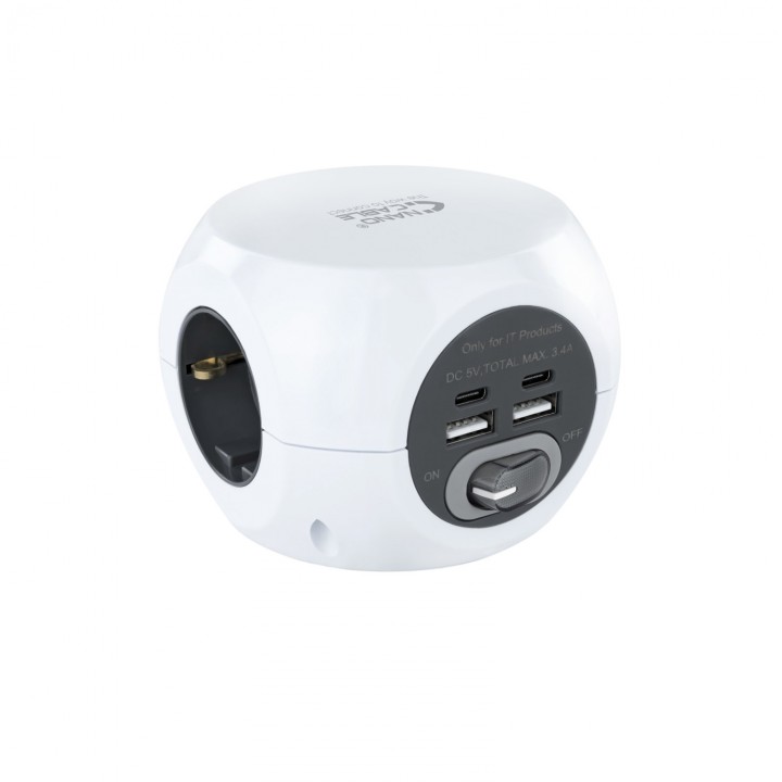 Nanocable Base de 3 enchufes con 2 usb tipo-a + 2 usb tipo-c con interruptor blanco