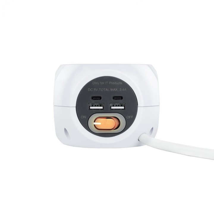 Nanocable Base de 3 enchufes con 2 usb tipo-a + 2 usb tipo-c con interruptor blanco