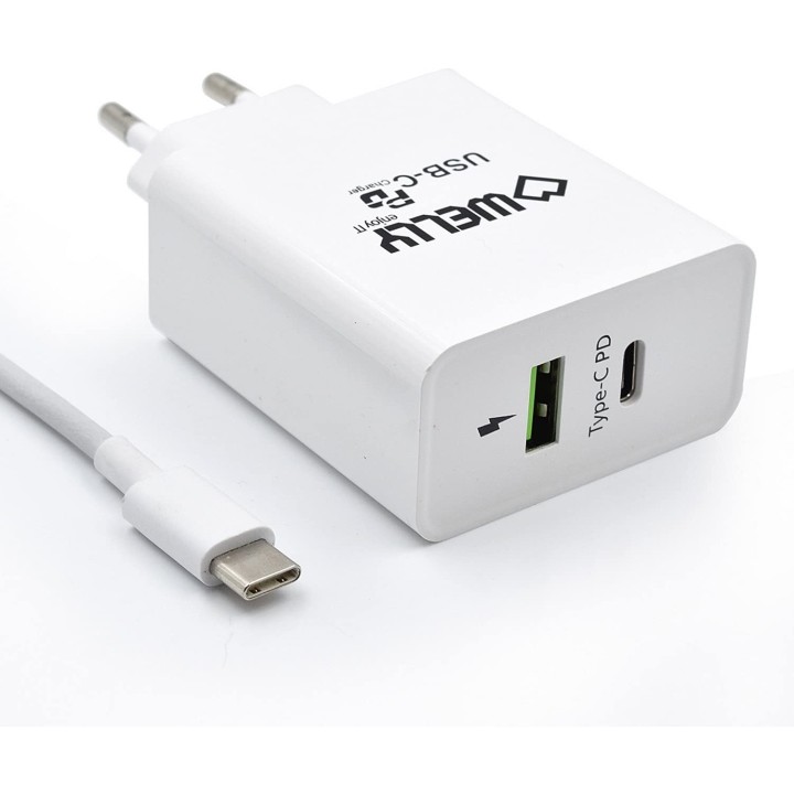 Cargador de pared welly enjoy usb tipo-c pd con carga rapida 3.0 36w blanco WY11100