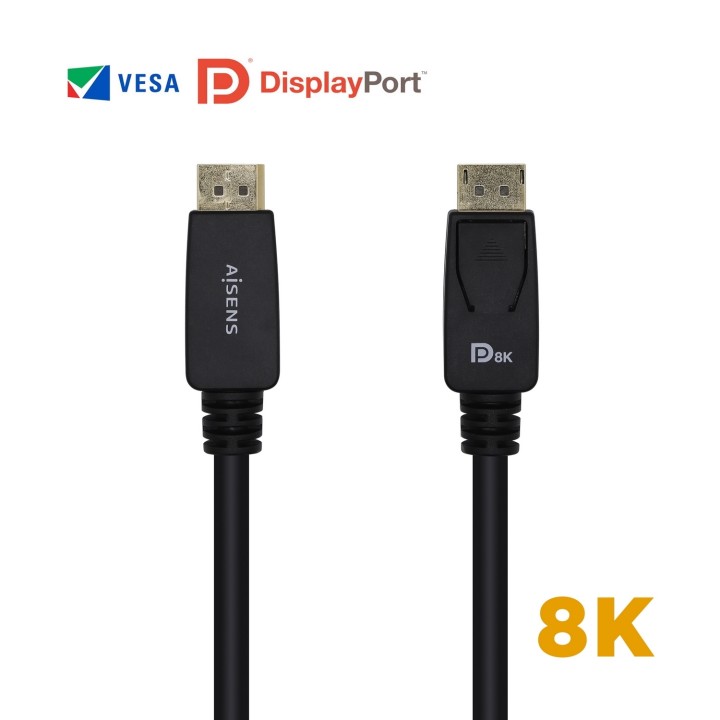 Aisens Cable Displayport Certificado V1.4 8k 60hz Macho a Macho 3m Negro