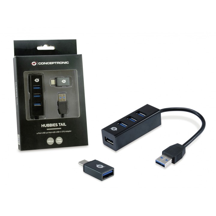 Conceptronic HUBBIES04B Hub usb 3.2 Gen 1 (3.1 Gen 1) tipo-A 4puertos 5000 Mbit/s negro