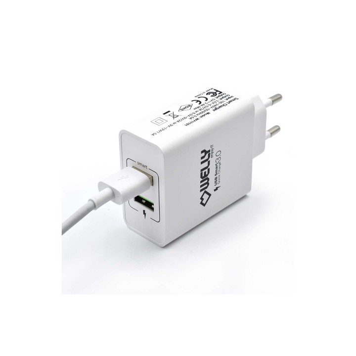 Cargador de pared welly enjoy de dos puertos con carga rapida 3.0 30w blanco WY11101