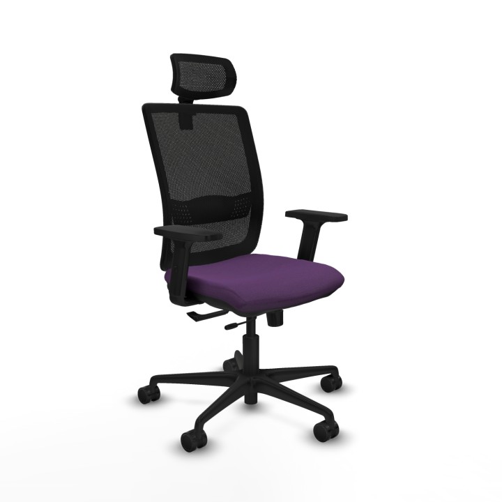 Piqueras y Crespo Haches traslack malla negra bali morado brazos 2D base nailon cabecero malla 2D ruedas 65mm nailon
