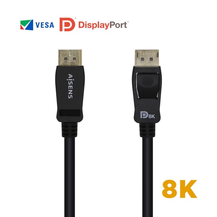 Aisens Cable Displayport certificado V1.4 8k 60hz macho a macho 2m negro