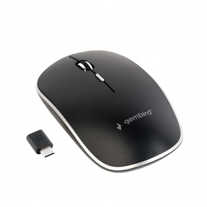 Ratón Gembird Ambidextro RF Wireless+USB Type-C Í“ptico 1600 DPI Negro