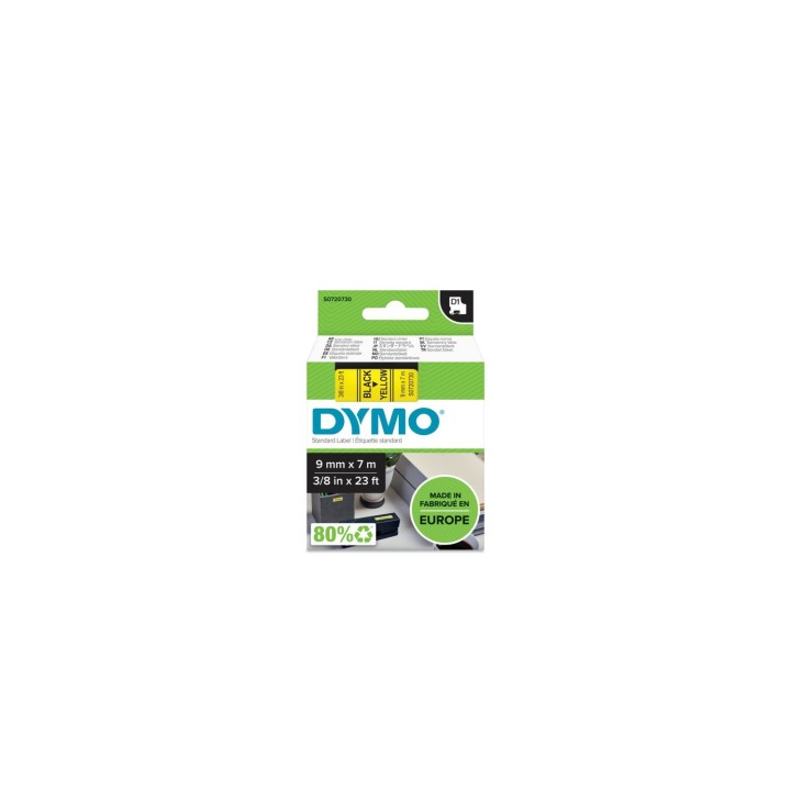 Dymo D1 Etiquetas estandar negro sobre amarillo 9mm x 7m poliester