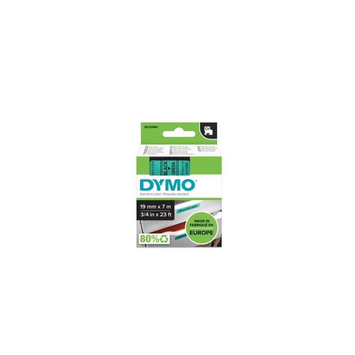 Dymo D1 Etiquetas estandar negro sobre verde 19mm x 7m poliester
