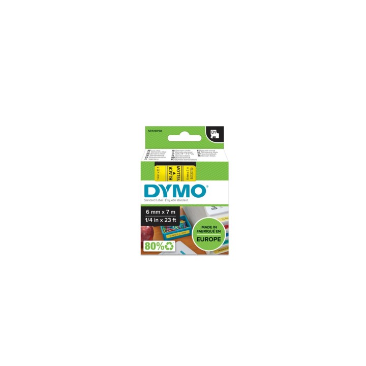 Dymo D1 Etiquetas estandar negro sobre amarillo 6mm x 7m poliester