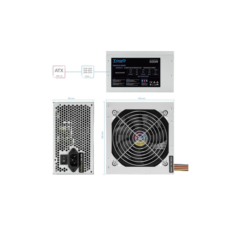 FUENTE ALIMENTACION 500W TOOQ PFC-ACTIVO 4SATA 12CM ATX