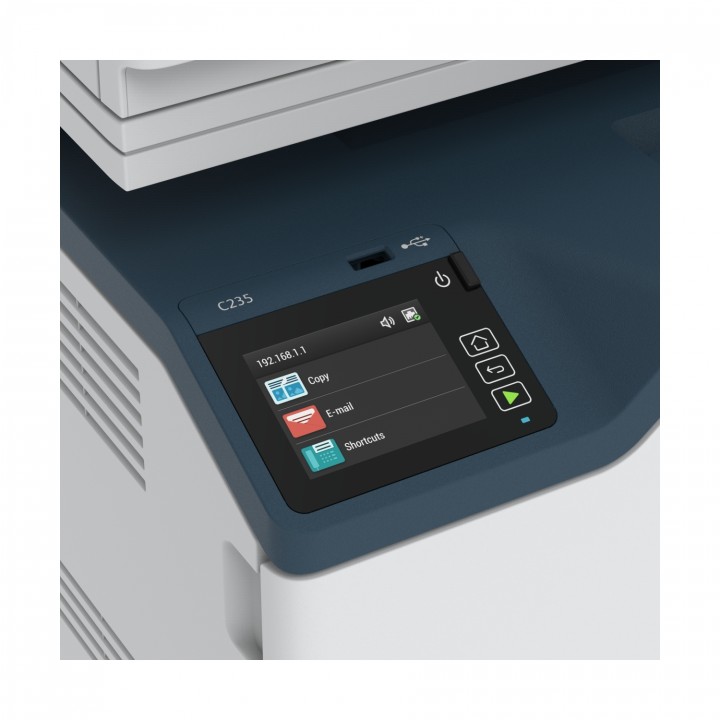 Xerox C235 Impresora multifuncion laser duplex A4 22 ppm escaner fax PS3 PCL5e/6 ADF 2 bandejas azul blanco