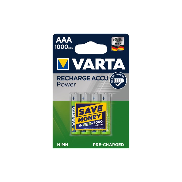 Varta blister 4 pilas recargables AAA 1000mah verde plata
