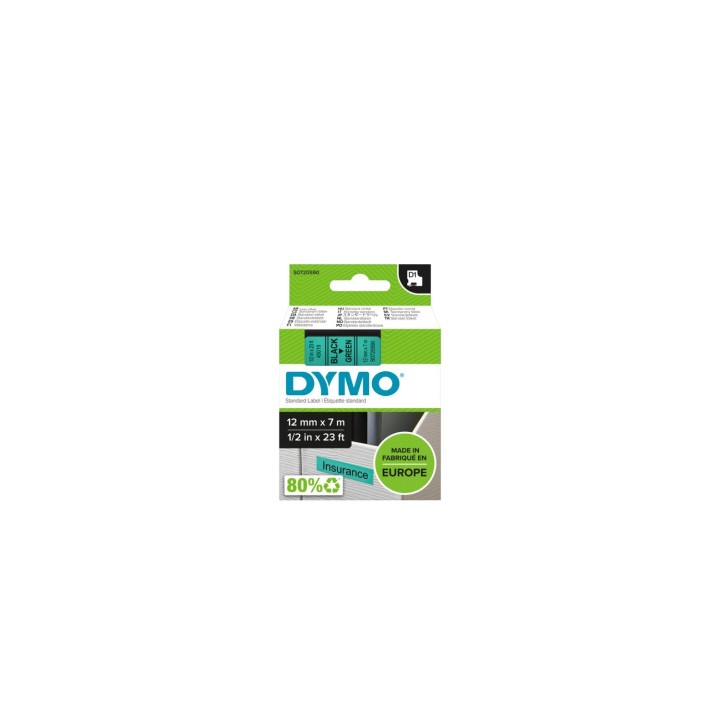 Dymo D1 Etiquetas estandar negro sobre verde 12mm x 7m poliester