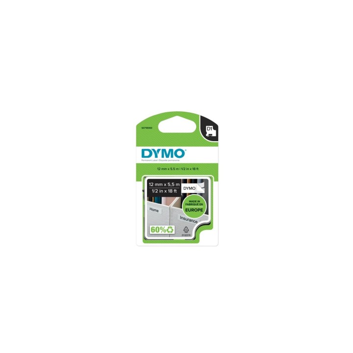 Dymo D1 Etiquetas durable negro sobre blanco 12mm x 5.5m