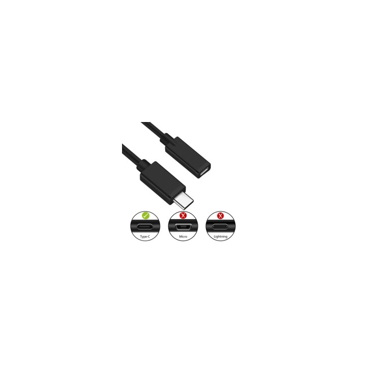 Ewent Cable USB C Macho/USB C Hembra 1,8 m Negro