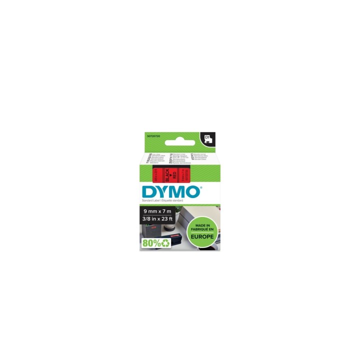 DYMO D1 - Etiquetas estándar - Negro sobre rojo - 9mm x 7m