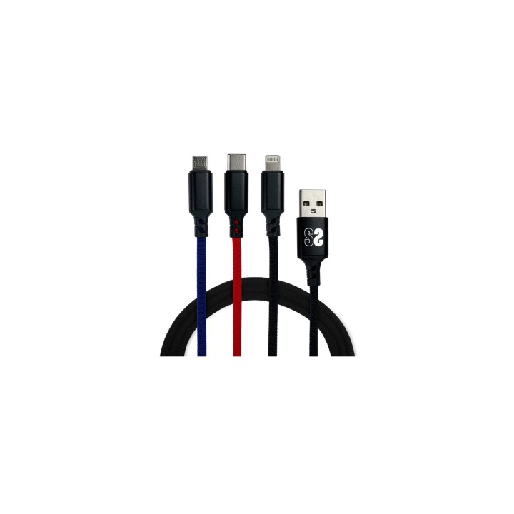 SUBBLIM Cable Premium 3 in 1 USB A - (Micro USB+Type C+Lightning) 1 m Negro, Azul, Rojo