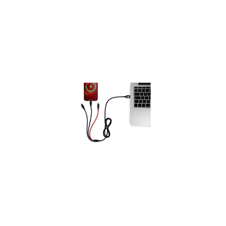 SUBBLIM Cable Premium 3 in 1 USB A - (Micro USB+Type C+Lightning) 1 m Negro, Azul, Rojo
