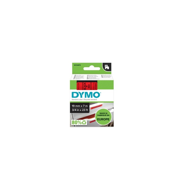 DYMO D1 - Etiquetas estándar - Negro sobre rojo - 19mm x 7m