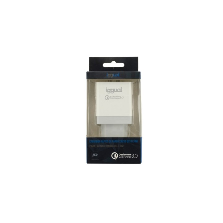 iggual Cargador pared usb 2.0 x2 carga rapida QC3.0 30w blanco