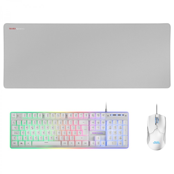 Mars Gaming MCPXWES Combo Teclado gaming usb español + Raton optico 10000dpi + Alfombrilla blanco