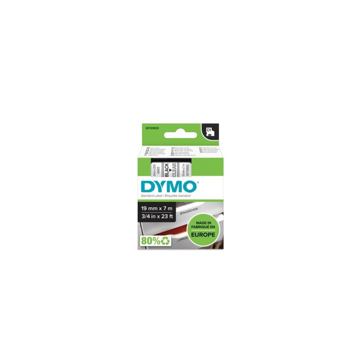 Dymo D1 Etiquetas estandar negro sobre transparente 19mm x 7m poliester
