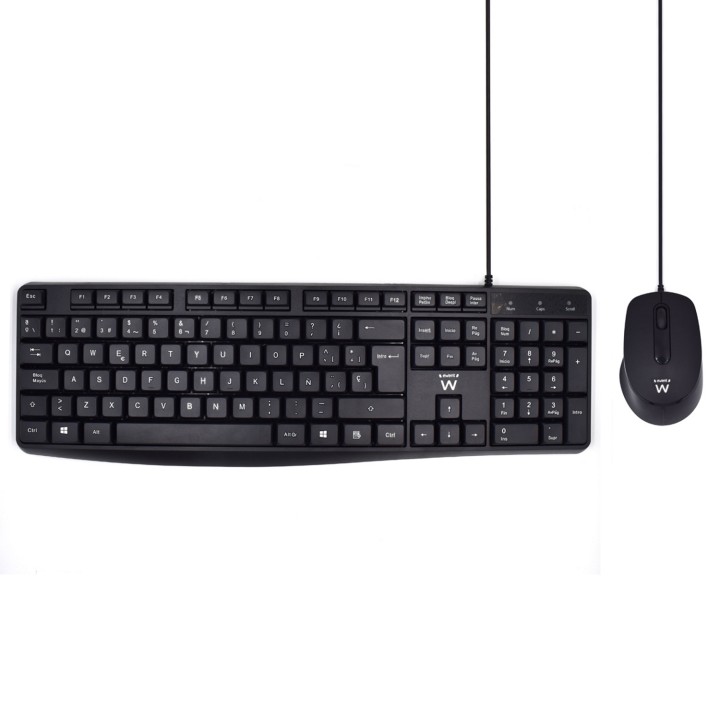 Ewent Teclado USB QWERTY Español+ Raton Ambidextro Optico Negro