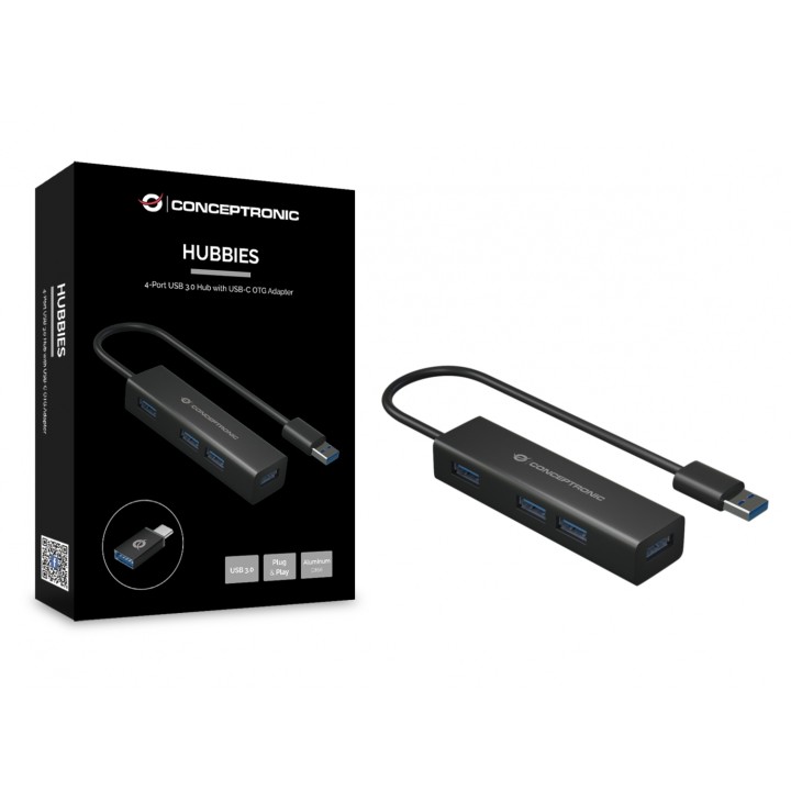 CONCEPTRONIC HUB de interfaz USB 3.2 Gen 1 (3.1 Gen 1) Type-A 5000 Mbit/s Negro