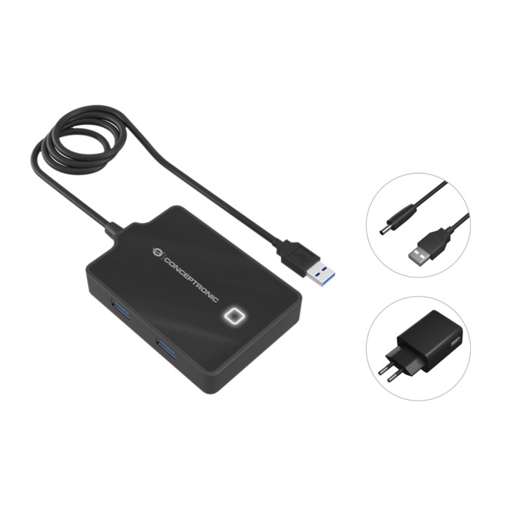 Conceptronic HUBBIES11BP hub de interfaz USB 3.2 Gen 1 (3.1 Gen 1) Type-A 5000 Mbit/s Negro