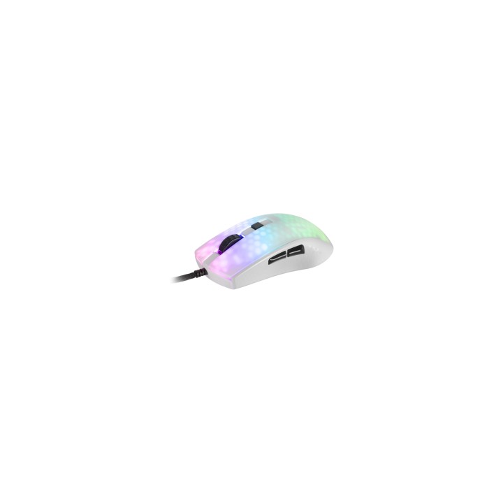 Mars Gaming MMRW Blanco, Ratón Gaming RGB Chroma Estructura Translúcida Ultra-ligera 58g 12800 DPI Switches Mecánicos HUANO