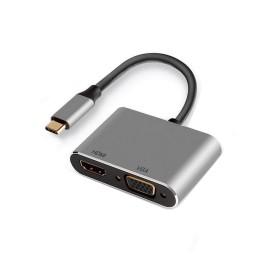 Ewent EW9700 adaptador de cable de vÍ­deo 0,15 m USB Tipo C HDMI + VGA (D-Sub) Negro, Plata